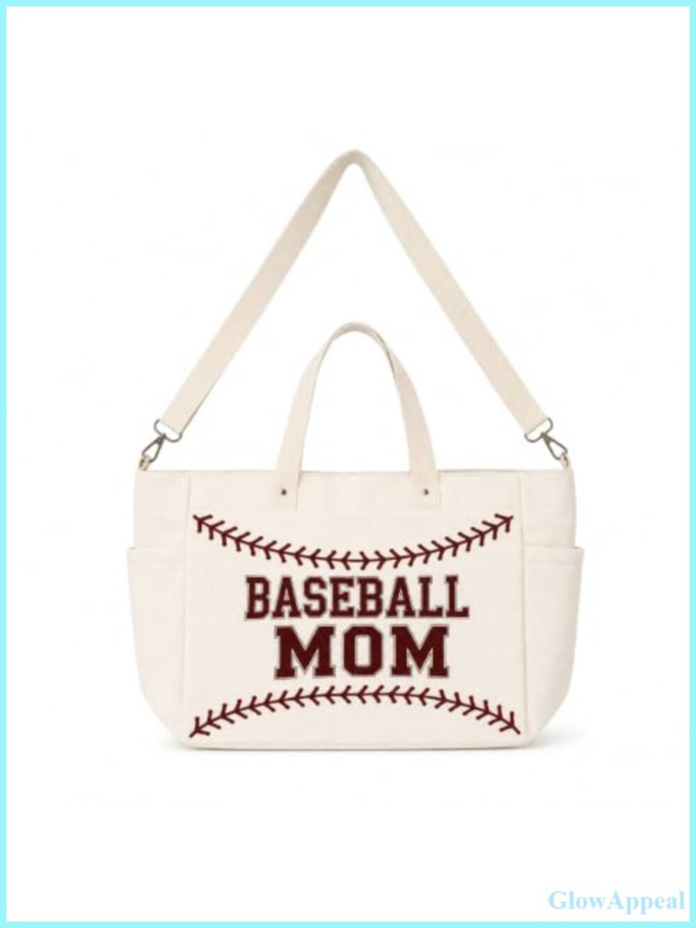 Baseball Mom Canvas Tote Bag with Pockets Adjustable Strap